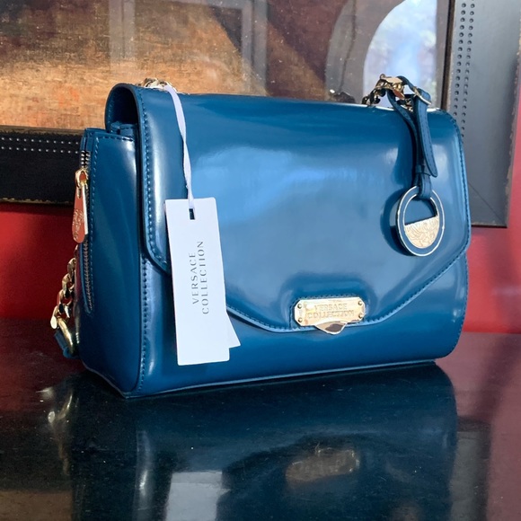 VERSACE Collection Leather Shoulder Bag NWT Aegean - Picture 5 of 8